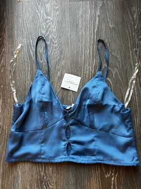 American Eagle Outfitters Blue Satin Cut-Out Detail Crop Top *NWT*